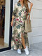 Blumendruck Revers Knopf mit geteiltem Saum Plus Größe Kleid - rot