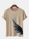 Mens Ink Feather Side Print Street 100% Cotton Short Sleeve T-Shirts - Khaki