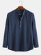 Mens 100% Cotton Ethnic Holiday Loose Stand Collar Henley Shirt - Navy