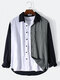 Mens Contrast Color Patchwork Designer Lapel Long Sleeve Shirt - Black