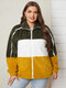Plus Size Stand Collar Color Block Pocket Long Sleeves Jacket - Yellow