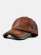 Men Washed Distressed PU Color-match Patchwork Letter Print Casual Sunshade Warmth Baseball Cap - Brown