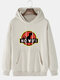 Mens Cartoon Animal Letter Graphic Cotton Casual Hoodies With Pouch Pocket - Khaki