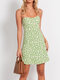 Daisy Floral Print Spaghetti Straps Sexy Mini Dress For Women - Green