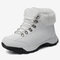Large Size Women Warm Lining Slip Resistant Lace Up Platform Short Boots - White