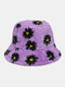 Women & Men Lamb Wool Fur Soft Warm Plus Thicken Casual All-match Cute Daisy Flower Pattern Bucket Hat - Purple