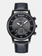 4 Colors Stainless Steel Leather Strap Men's Simple Business Multifunctional Pin Buckle Quartz Watch - Black Band Black Case