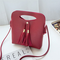 Women Mini PU Crossbody Bags Tassel Phone Bags - Wine Red