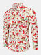 Mens Christmas Tree Santa Print Lapel Button Up Long Sleeve Shirts - Apricot