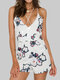 Floral Print V-neck Crossed Design Short Sleeveless Casual Romper for Women - White