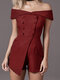 Solid Color Button Off-shoulder Short Sleeveless Casual Romper for Women - Wine Red