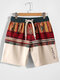 Pantalones cortos de cintura con cordón geométrico japonés Patrón para hombre - Albaricoque