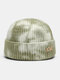 Unisex Knitted Tie-dye Full Rhinestones Letters Label Fashion Warmth Brimless Beanie Hat - Gray Green