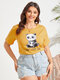 Camiseta gola careca plus size Panda manga curta - Amarelo
