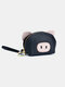 Women Genuine Leather Casual Cute Animal Pig Pattern Mini Hand Carry Coin Bag Keychain Wallet Storage Bag - Black