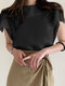 Solid Ruffle Short Sleeve Blouse For Women - Black