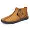 Men Microfiber Leather  Hand Stitching Side Zipper Ankle Boots - Yellow