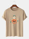 Mens 100% Cotton Halloween Funny Pumpkin Print Casual Short Sleeve T-Shirts - Khaki
