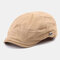 Men Cotton Literary Artist Style Summer Sunscreen Visor Forward Hat Beret Hat Flat Caps - Khaki