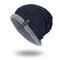 Mens Solid Color Stripe Knit Plus Velvet Fashion Beanie Hats For Men Outdoor Keep Warm Caps - Navy