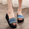 Women Colorful Wave Platform Opened Toe Slippers - Blue