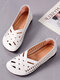 Women Casual Solid Color PU Hollow-out Slip On Lightweight Flat Shoes - White
