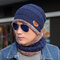 Men's Women's Winter Plus Wool Warm Knit Hat Casual Beanie Hat Two-Piece Suit With Circle Scarf - Navy