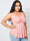 Casual Pleated V-neck Straps Plus Size Tank Top - Pink