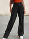Solid Color Front Zipper High Waist Casual Pants For Women - Black