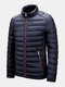 Mens Foldaway Padded Full Zipper Stand Collar Thick Warm Quilted Jackets - Navy