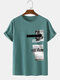 Mens Photo Graphics Crew Neck 100% Cotton Short Sleeve T-Shirts - Blue