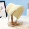 Women Lace Brim Foldable Sunscreen Bucket Straw Hat Outdoor Casual Travel Beach Sea Hat - White
