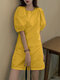 Сплошной цвет с короткими рукавами и круглым вырезом Шея Повседневный Платье - Желтый