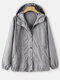 Solid Button Casual Zip Front  Women Windbreaker Jacket - Gray