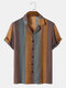 Mens Tribal Striped Pattern Revere Collar Short Sleeve Shirt - Blue