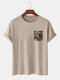 Mens Tropical Leaf Print Vacation Cotton Short Sleeve T-Shirts - Khaki