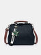 Women Artificial Leather Vintage Large Capacity Crossbody Bag Convertible Strap Retro Handbag - Black