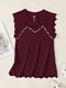Solid Knit Bead Lace Stitch Sleeveless Crop Tank Top - Wine Red