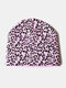 Unisex Acrylic Knitted Leopard Color Contrast Striped Argyle Jacquard Elastic Warmth Brimless Beanie Hat - Pink