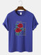 Mens Rose Japanese Graphic Crew Neck Cotton Short Sleeve T-Shirts - Blue