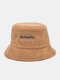 Unisex Cotton PU Double-sided Wearable Solid Letter Label Outdoor Warmth Windproof Bucket Hat - Khaki