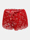 Women Floral Hallow Out Lace Knotted Soft Comfy Sexy Panties - Red