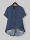 Casual Hollow Out Side-slit Buttons Short Sleeve Blouse - Navy