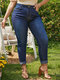 Talla grande Botón liso Ojo de cerradura Diseño Bolsillo Jeans - Azul oscuro