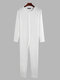 Pure Color Thin Soft Long Sleeve Jumpsuit Button Up Casual Homewear Sleep Onesies - White