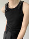 Mens Leather Shoulder Buckle Design Knitted Vest - Black