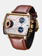 7 Colors Genuine Leather Alloy Men Vintage Watch Multiple Time Zone Pointer Calendar Rectangle Quartz Watch - #06