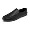 Men Pure Color PU Slip On Casual Driving Shoes - Black