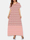 Zebra Letters Chain Print Plus Size O-neck Bohemia Dress - Pink