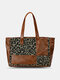 Vintage Delicate Printing Patchwork Handbag Faux Leather Large Capacity Tote Shopping Bag - #01